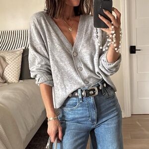 Aqua Gray Button-Up Cardigan